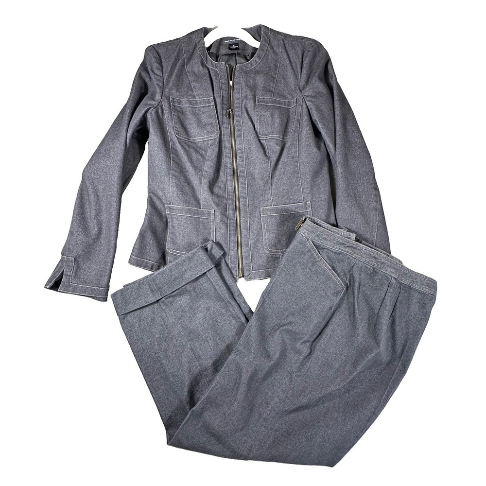VTG Dark Blue Womens 8 Pant Suit Zip Jacket 2 Pc Matching Set Y2K Timeless Retro